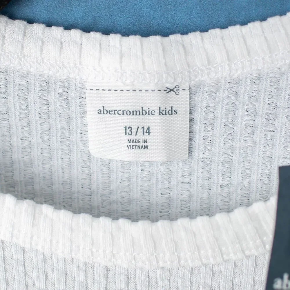 NEW Abercrombie Kids Girls 13/14 White Ribbed Ruched Side Short Sleeve Top